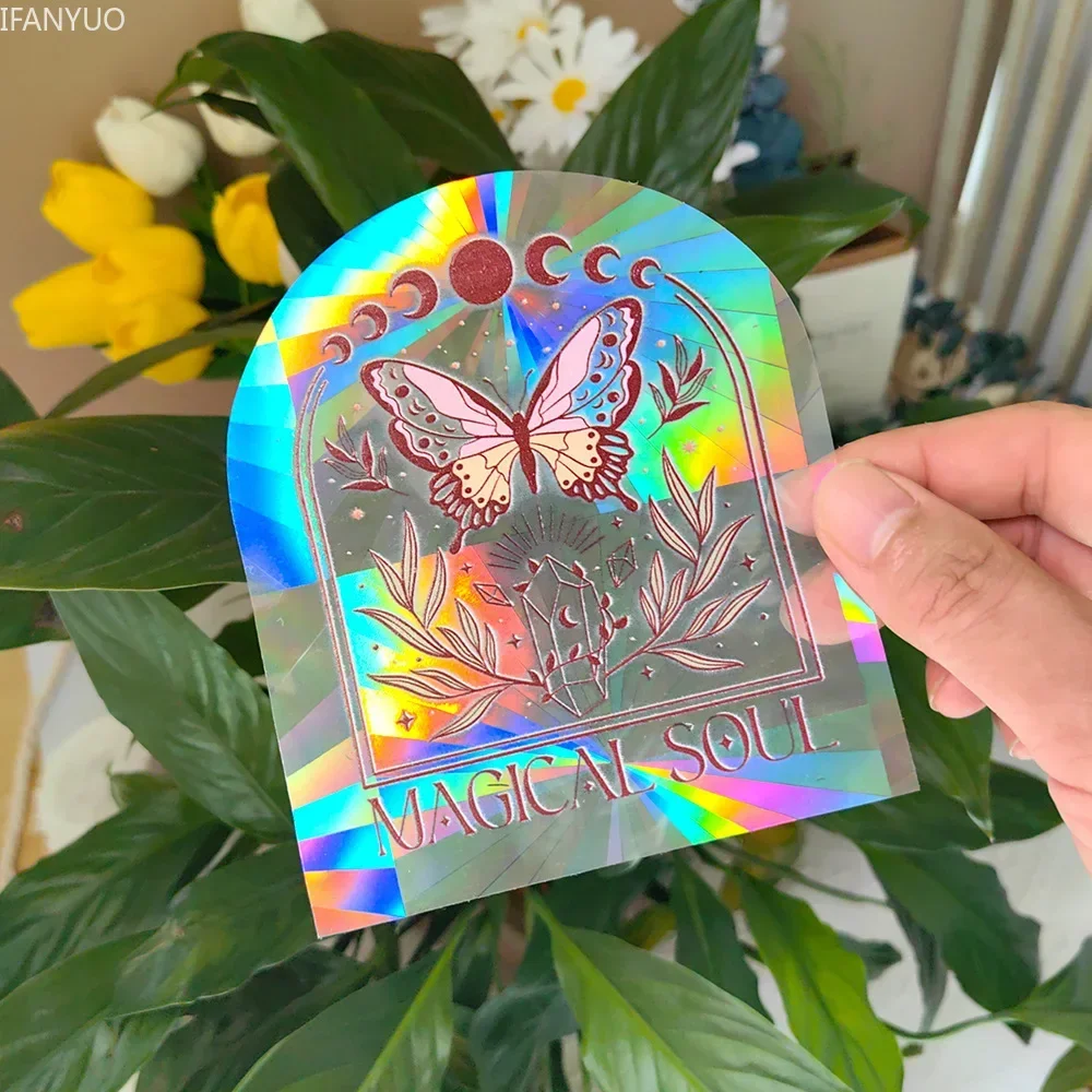 Naklejka Sun Catcher na szybę z kotem i ćmą Pomarańczowy