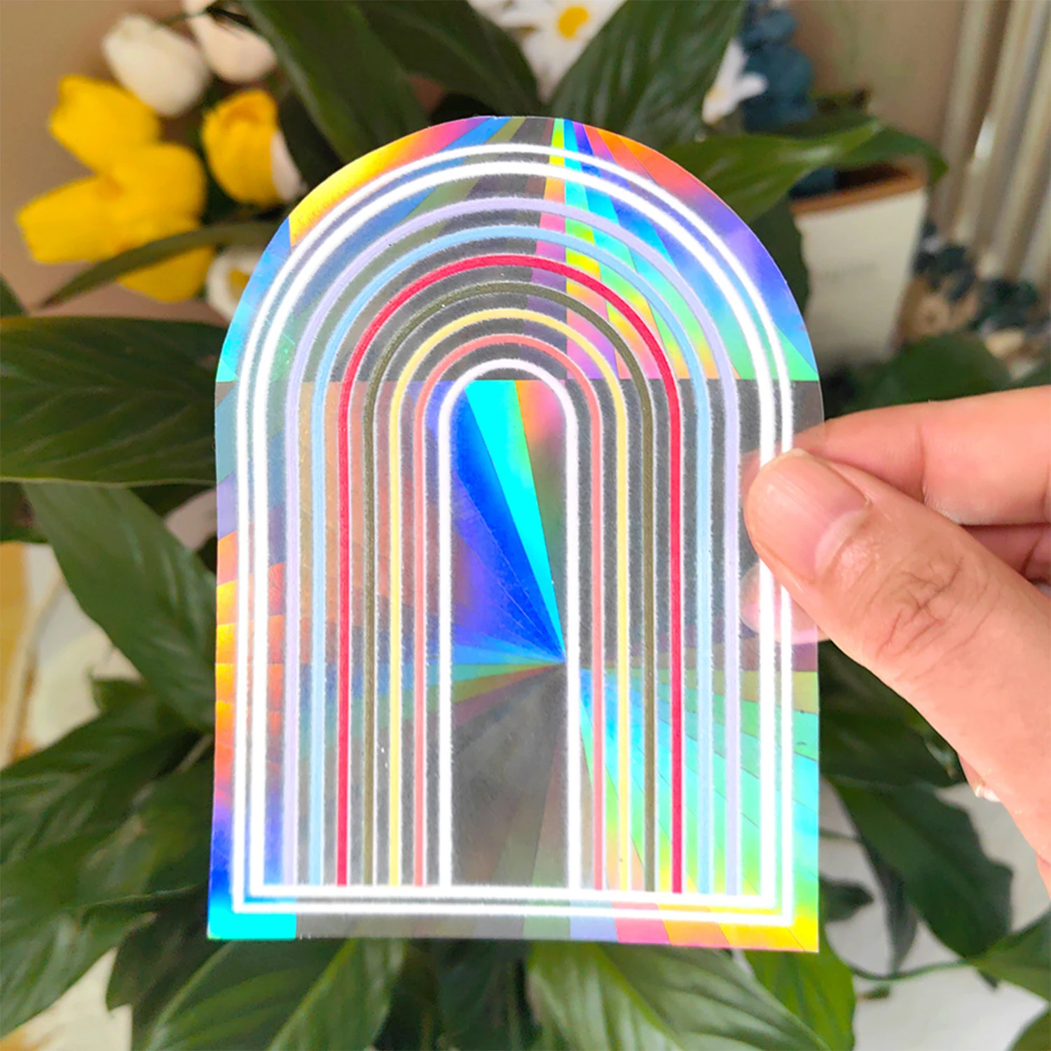 Naklejka Suncatcher 3D tęczowe refleksy na okno — kot, planety, niedźwiedź Armijna zieleń