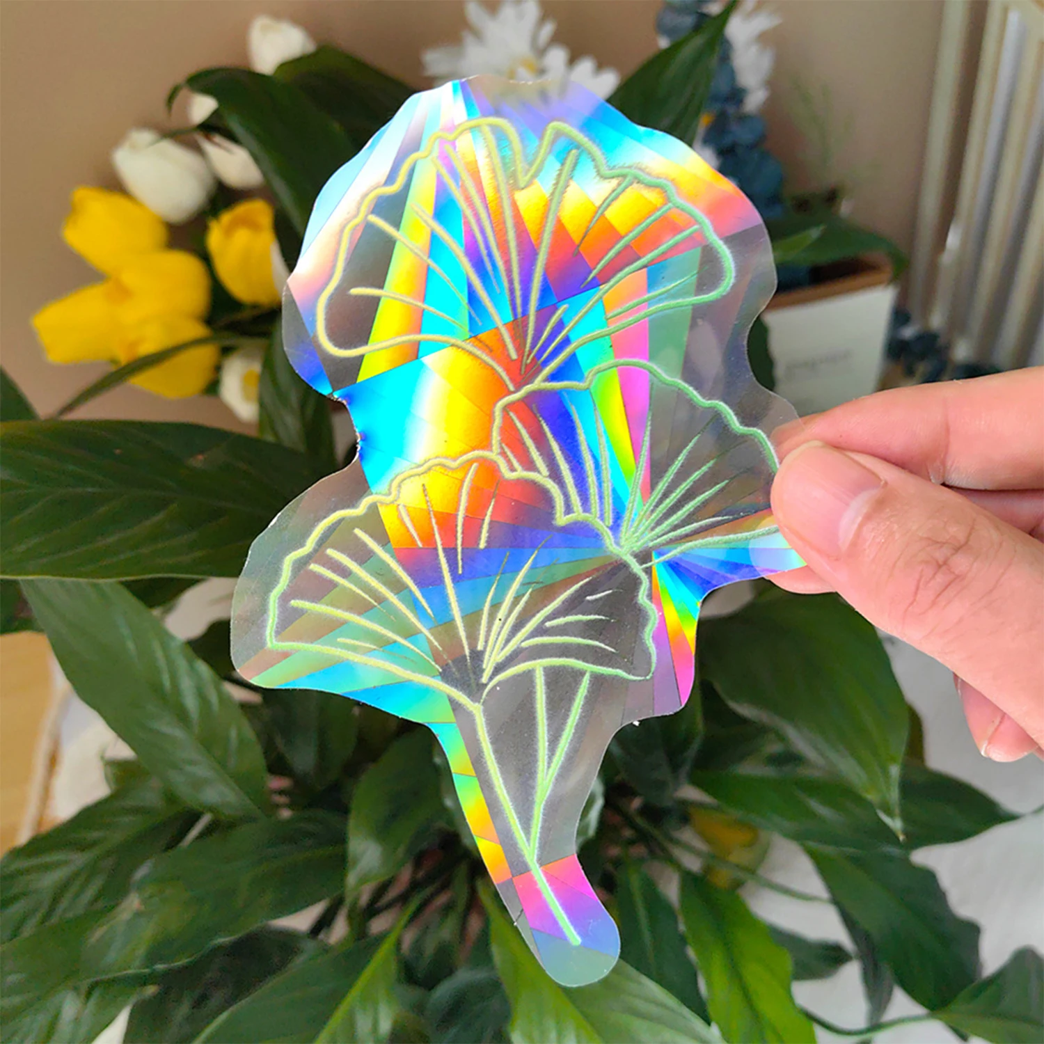 Naklejka Suncatcher 3D tęczowe refleksy na okno — kot, planety, niedźwiedź Pomarańczowy