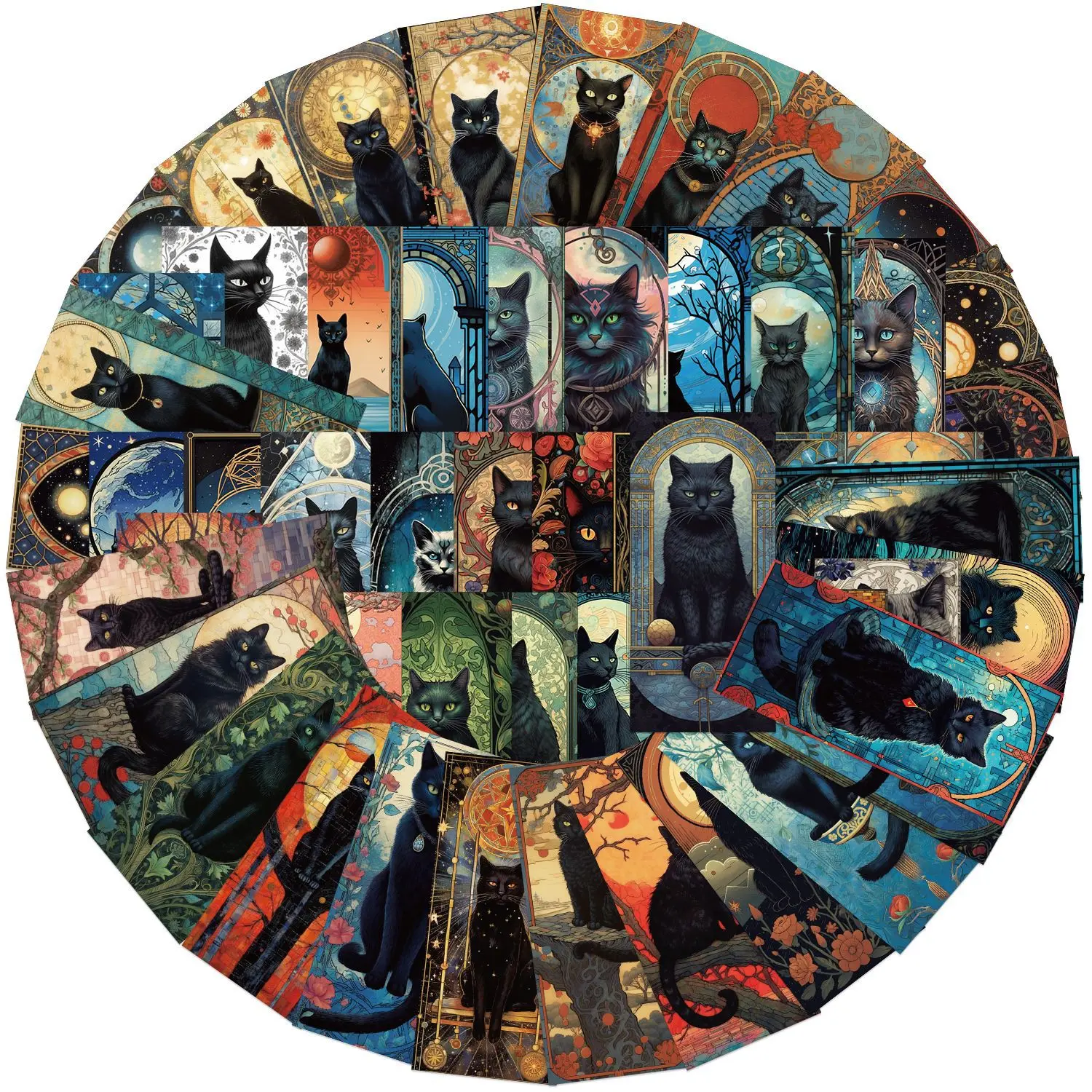 Zestaw 60 naklejek gotyckich czarne koty tarot goth dekoracja Czerwony