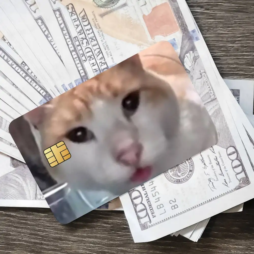 Naklejki na karty bankowe z motywem kota — folia ochronna na kartę kredytową Szary