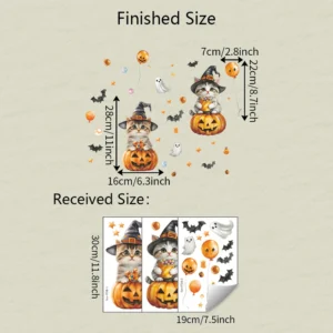 Naklejki na okno na Halloween - kot, dynia, nietoperz Wielo