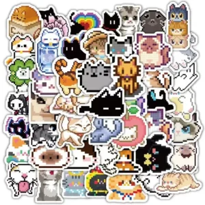 Naklejki pixel art koty 100 szt - wodoodporne Kawaii Wielo