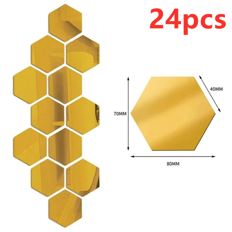 Naklejki ścienne 3D lustrzane sześciokąty — mozaika akrylowa zestaw 12/24 szt. Biały