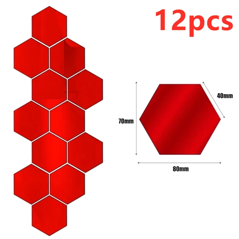 Naklejki ścienne 3D lustrzane sześciokąty — mozaika akrylowa zestaw 12/24 szt. Brąz