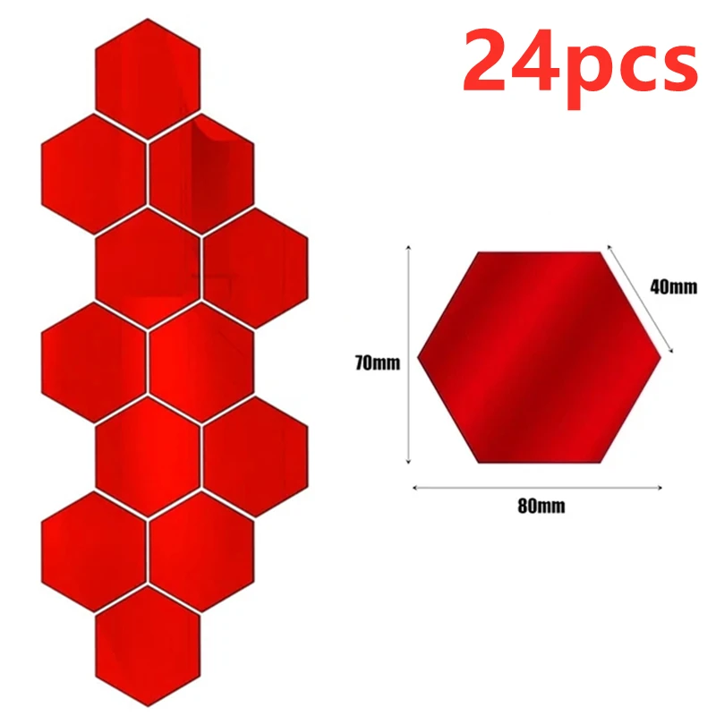 Naklejki ścienne 3D lustrzane sześciokąty — mozaika akrylowa zestaw 12/24 szt. Brązowy