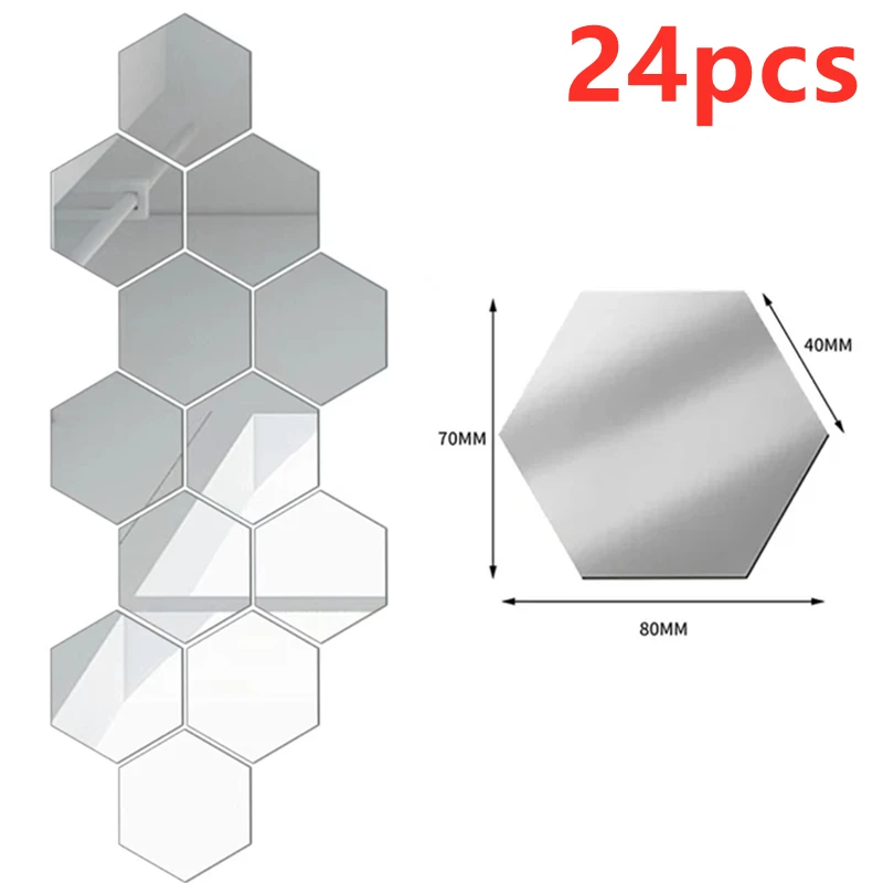 Naklejki ścienne 3D lustrzane sześciokąty — mozaika akrylowa zestaw 12/24 szt. Niebieski