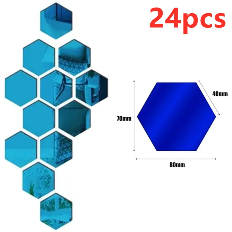 Naklejki ścienne 3D lustrzane sześciokąty — mozaika akrylowa zestaw 12/24 szt. Srebrny