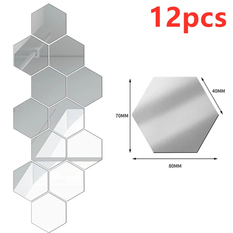 Naklejki ścienne 3D lustrzane sześciokąty — mozaika akrylowa zestaw 12/24 szt. Szary