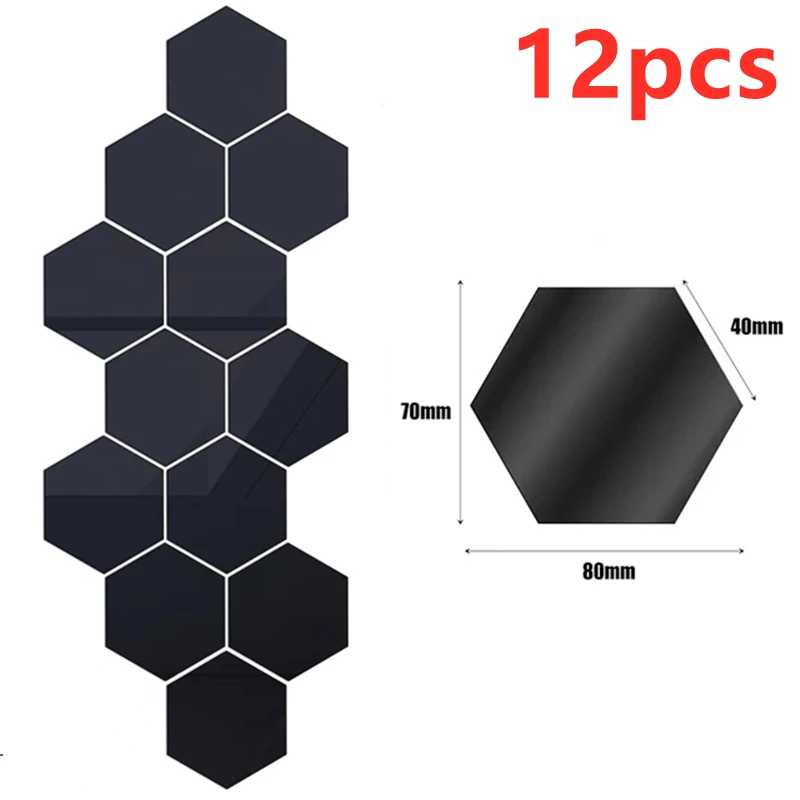 Naklejki ścienne 3D lustrzane sześciokąty — mozaika akrylowa zestaw 12/24 szt. Zielony