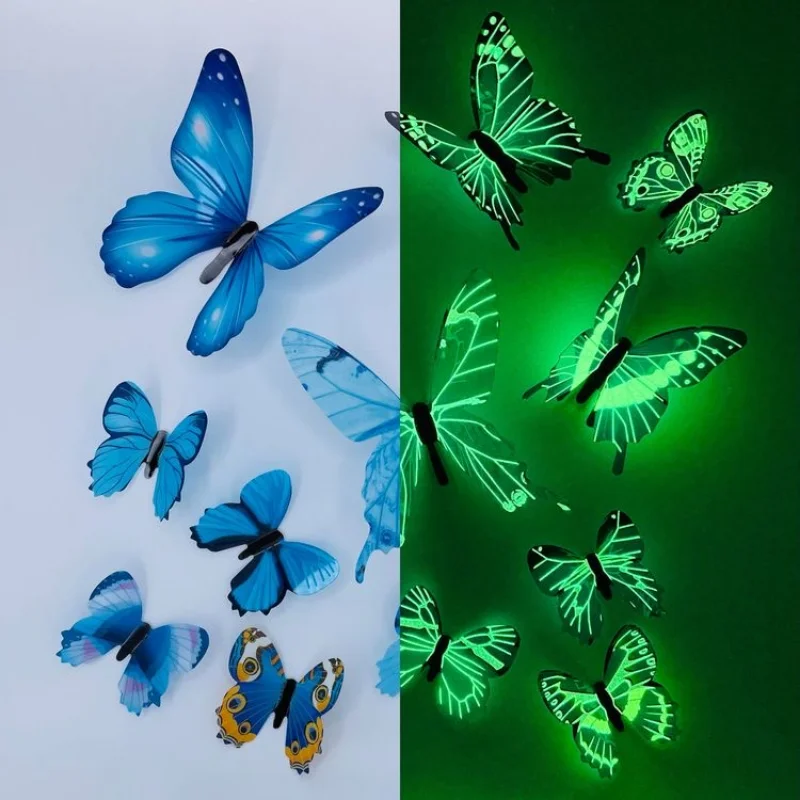 Naklejki ścienne 3D świecące motyle fluorescencyjne 12 szt. Niebieski