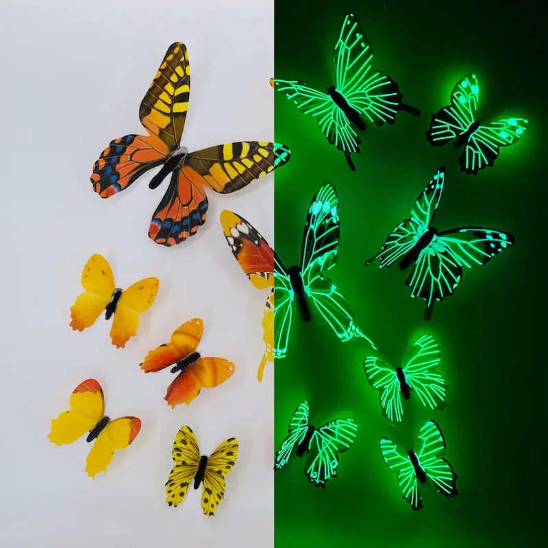 Naklejki ścienne 3D świecące motyle fluorescencyjne 12 szt. żółty