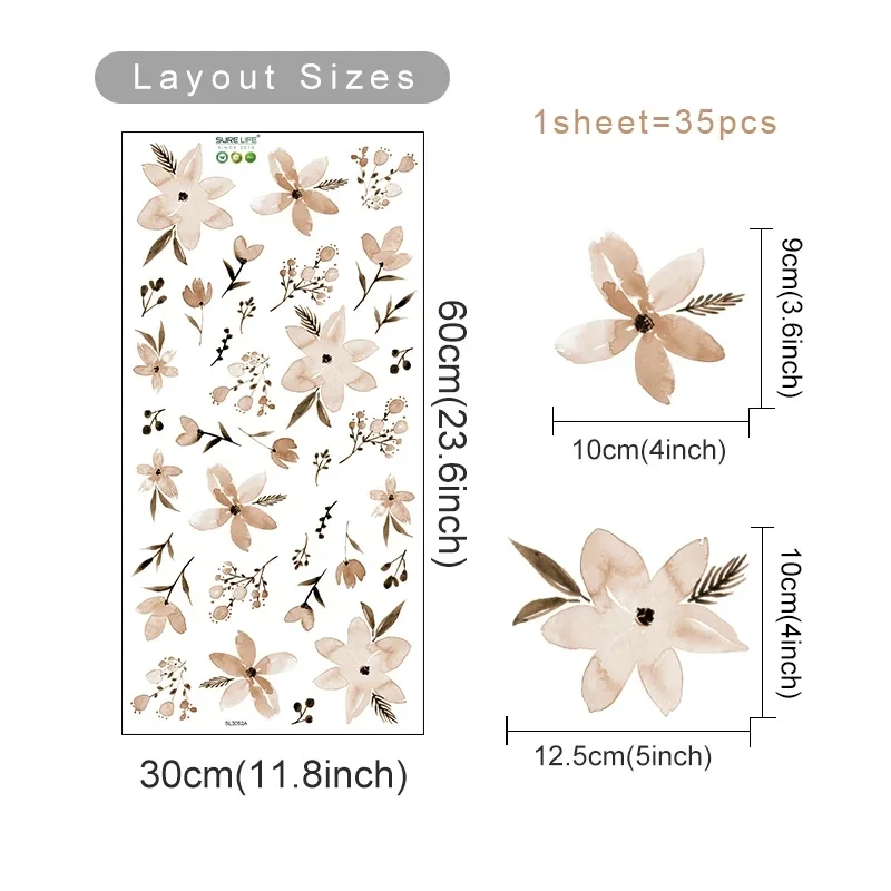 Naklejki ścienne boho kwiaty akwarelowe sypialnia i salon Khaki