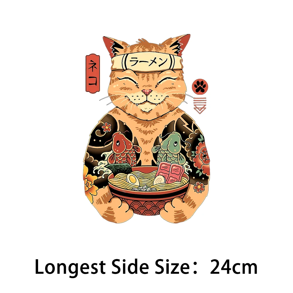 Naprasowanki z japońskim motywem Ukiyo-e kot na tkaninę Niebieski