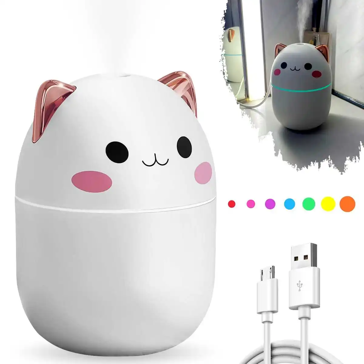 Nawilżacz powietrza w kształcie kota — mini USB na biurko Biały