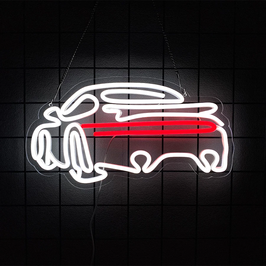 Neon LED samochód wyścigowy dekoracja ścienna pokój Biały