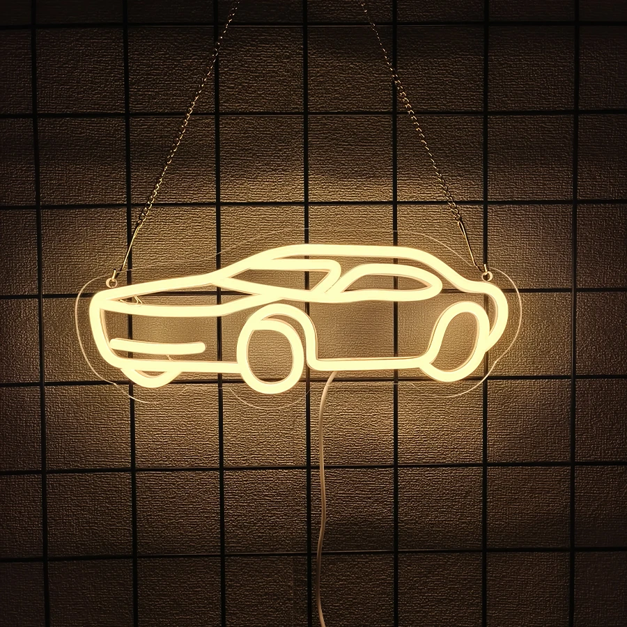 Neon LED samochód wyścigowy dekoracja ścienna pokój Jasny róż