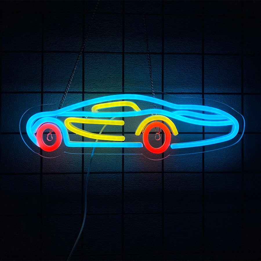 Neon LED samochód wyścigowy dekoracja ścienna pokój Różowe złoto