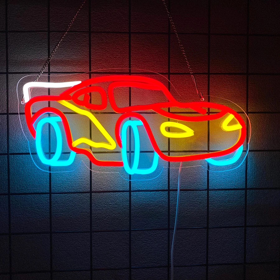 Neon LED samochód wyścigowy dekoracja ścienna pokój Zielony jabłko