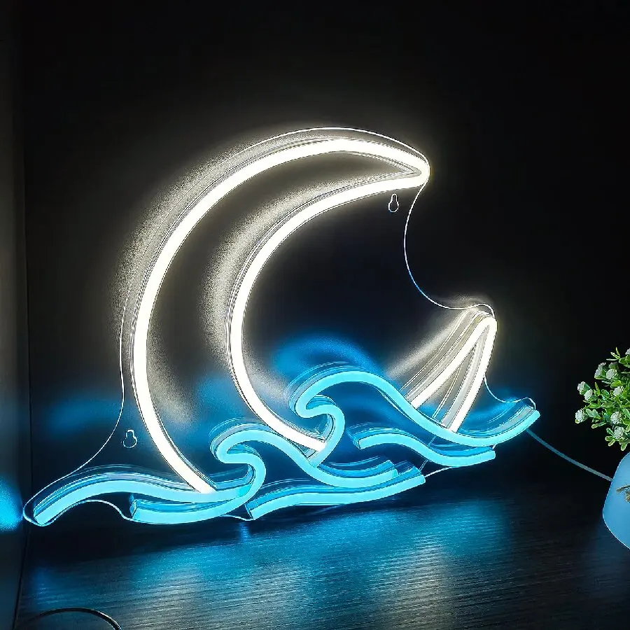 Neon LED wschód słońca morska fala podświetlana dekoracja ścienna Różowe złoto