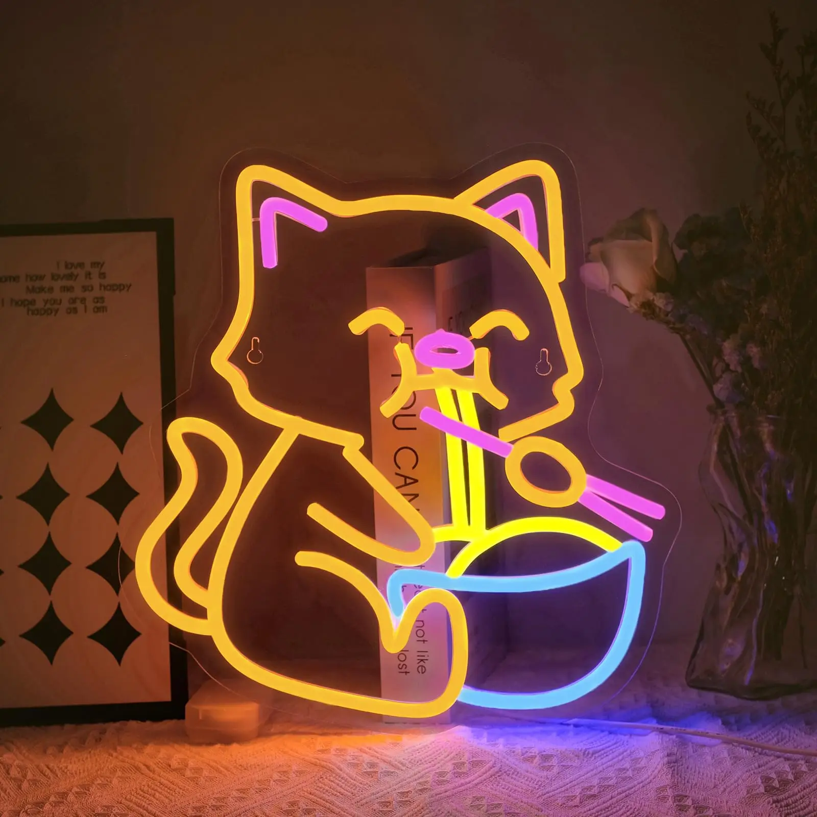 Neonowy znak LED z kotem i bubble tea — dekoracja ścienna do kawiarni i domu Zielony jabłko