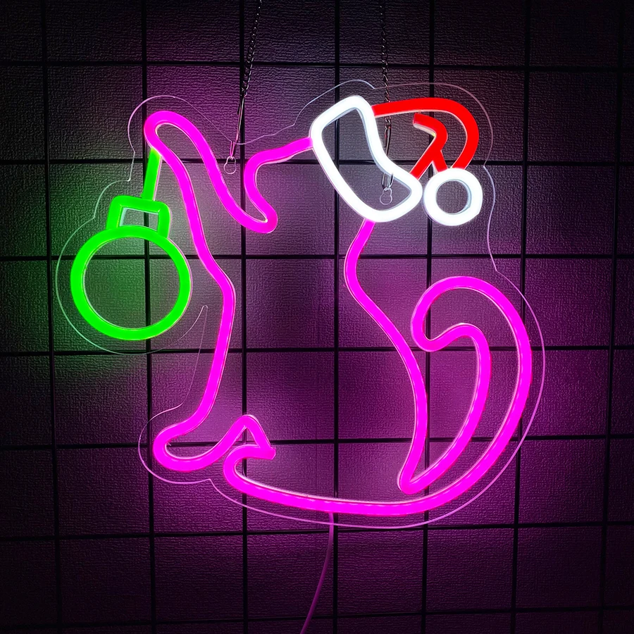 Neonowy znak LED z kotem do dekoracji ściany w pokoju Czerwona róża