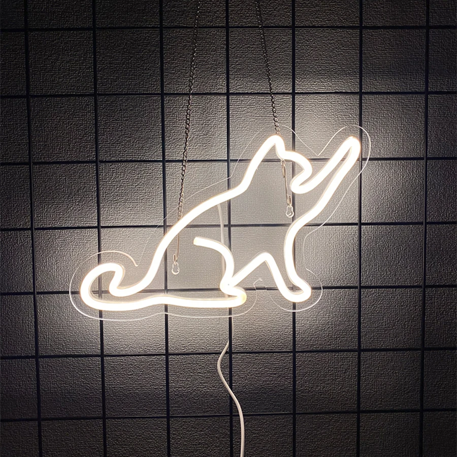 Neonowy znak LED z kotem do dekoracji ściany w pokoju Czerwony