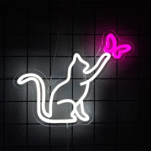 Neonowy znak LED z kotem do dekoracji ściany w pokoju Fioletowy