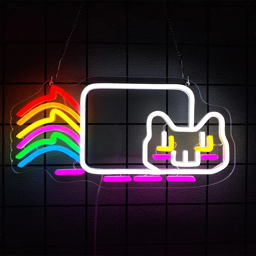 Neonowy znak LED z kotem do dekoracji ściany w pokoju Różowe złoto
