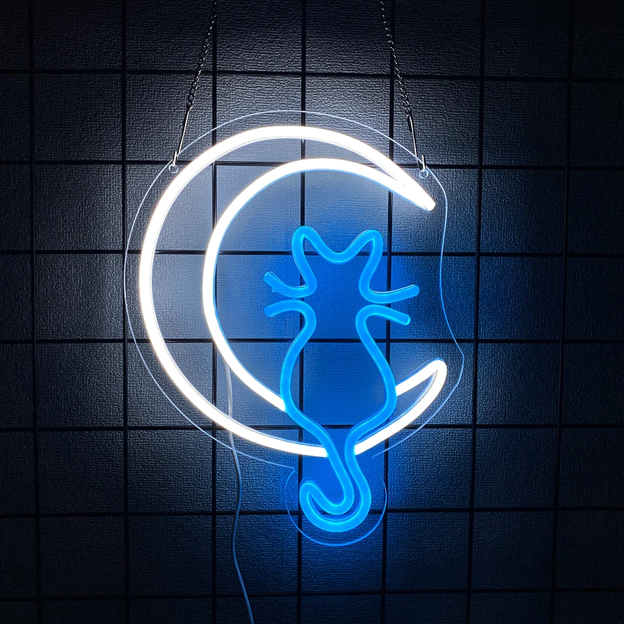 Neonowy znak LED z kotem do dekoracji ściany w pokoju Zielony jabłko