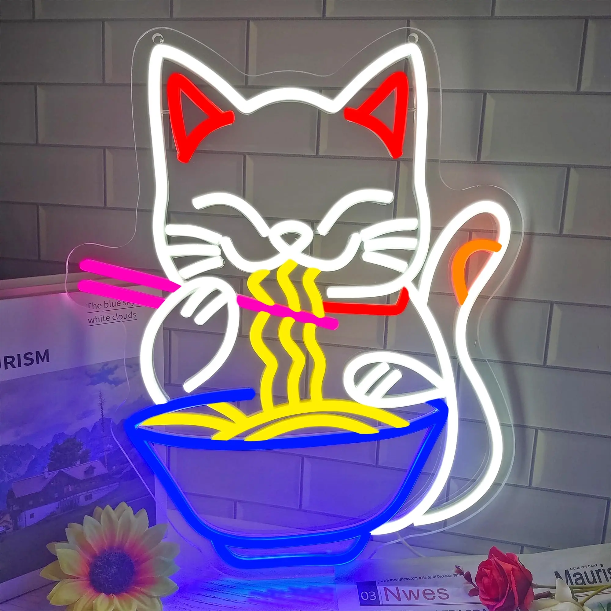 Neonowy znak LED kot z herbatą boba dekoracja ściany do baru i salonu Czerwona róża