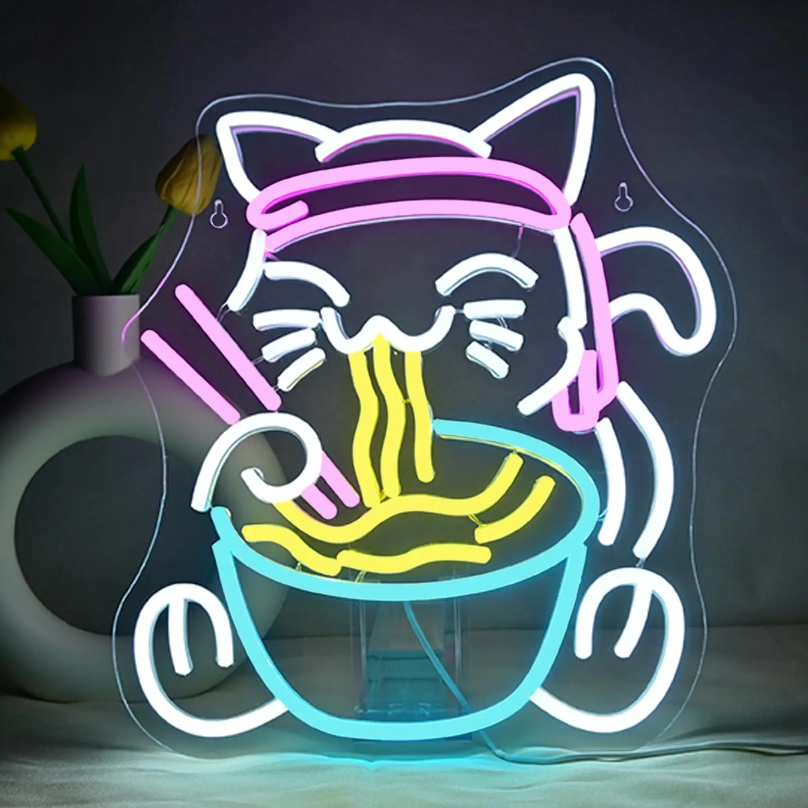 Neonowy znak LED kot z herbatą boba dekoracja ściany do baru i salonu Złoty