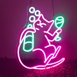 Neonowy znak LED kot z herbatą boba dekoracja ściany do baru i salonu Jasny róż