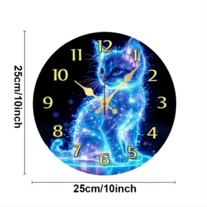 Niebieski drewniany zegar scienny okragly cichy mechanizm 25 cm Wielo