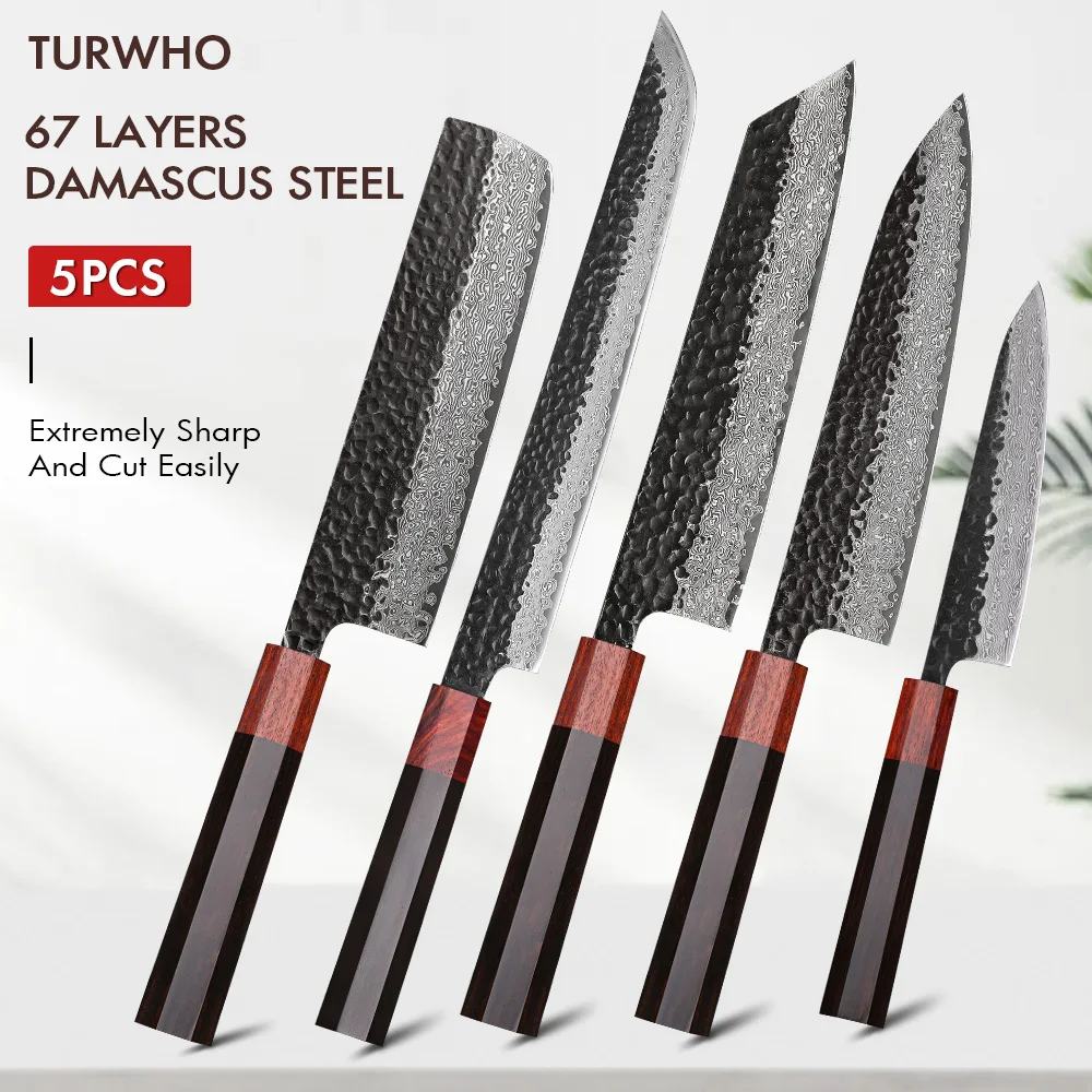 Nóż TURWHO ze stali damasceńskiej VG10 67 warstw 5PCS