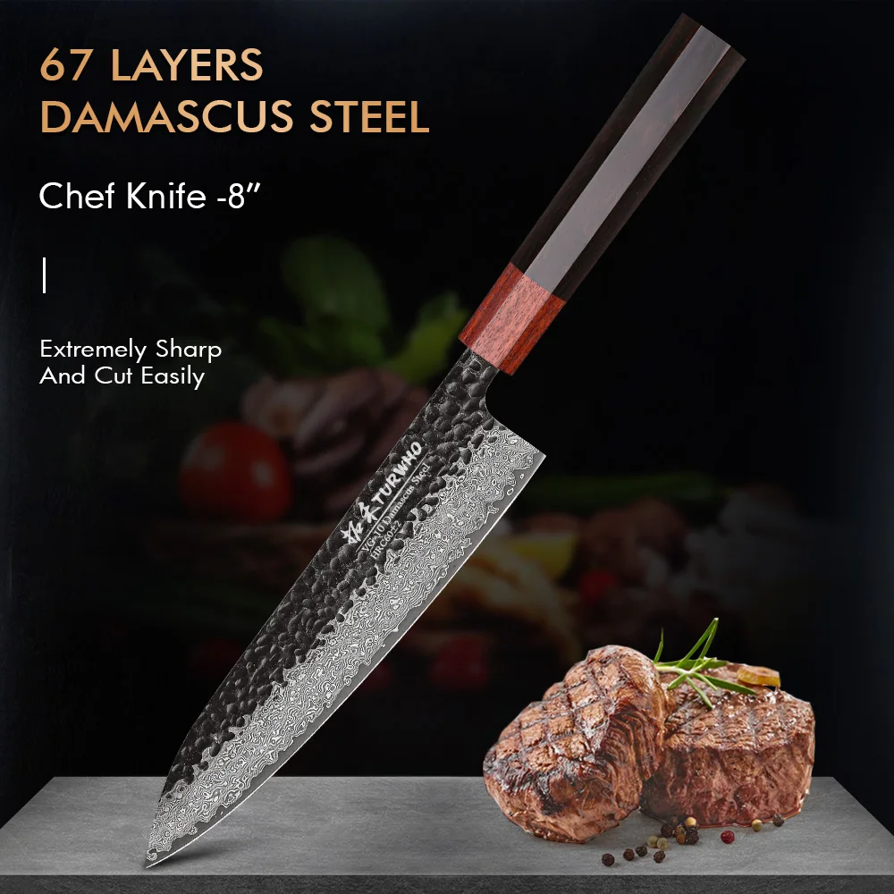 Nóż TURWHO ze stali damasceńskiej VG10 67 warstw Chef knife