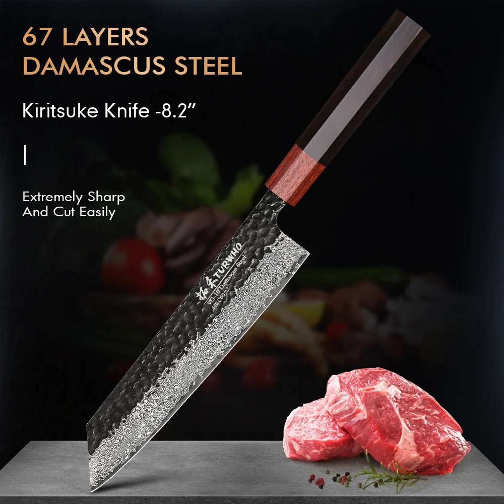 Nóż TURWHO ze stali damasceńskiej VG10 67 warstw Kiritsuke knife