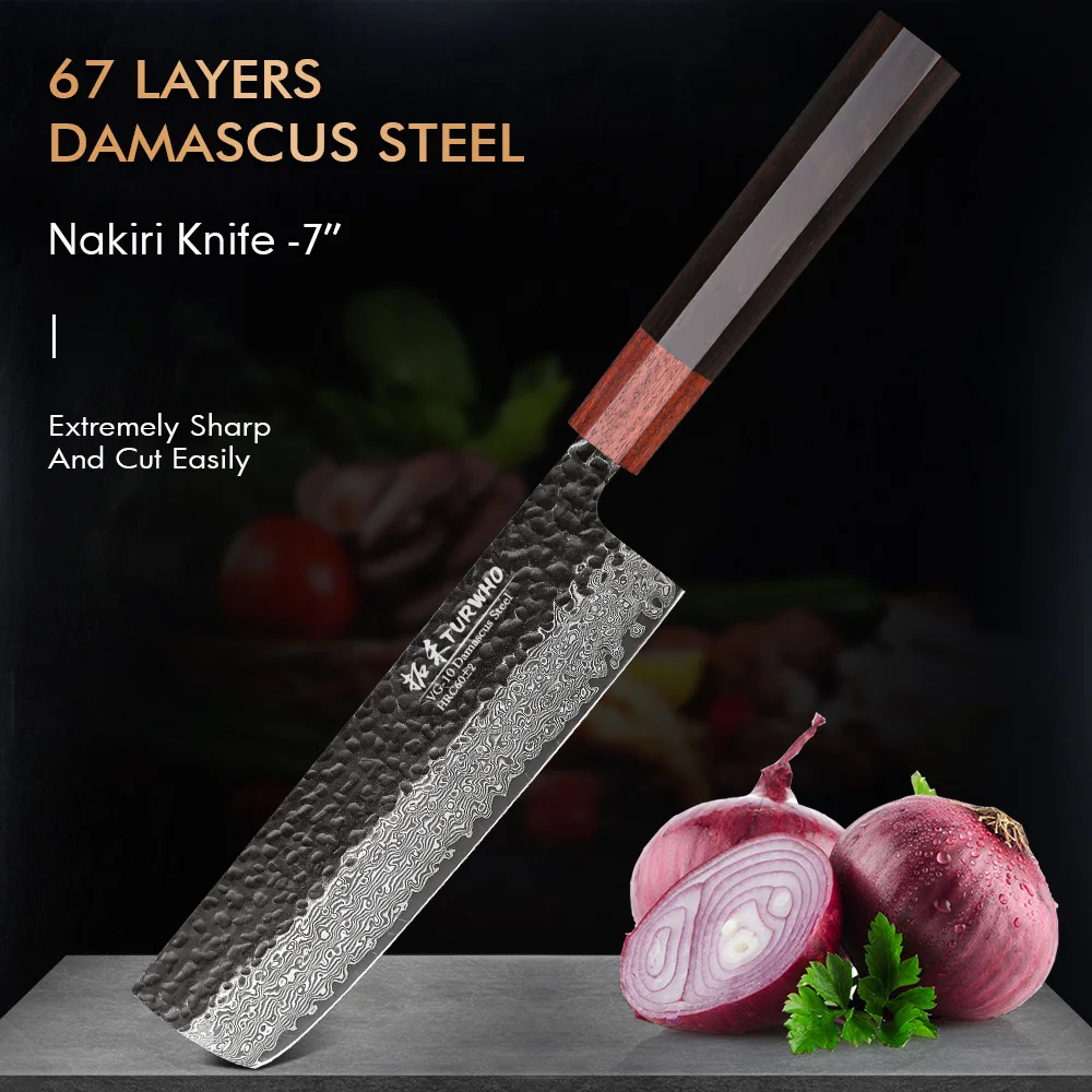 Nóż TURWHO ze stali damasceńskiej VG10 67 warstw Nakiri knife