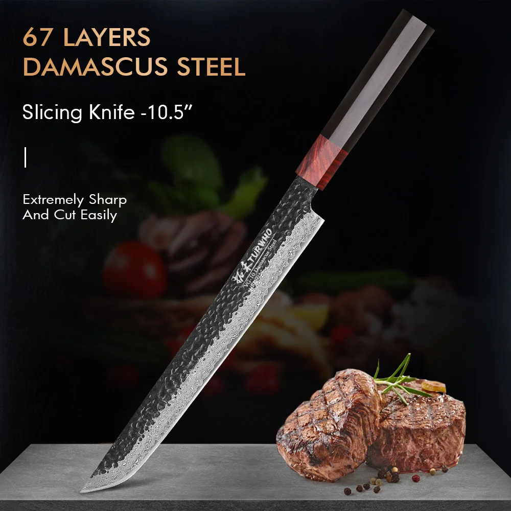 Nóż TURWHO ze stali damasceńskiej VG10 67 warstw Slicing knife