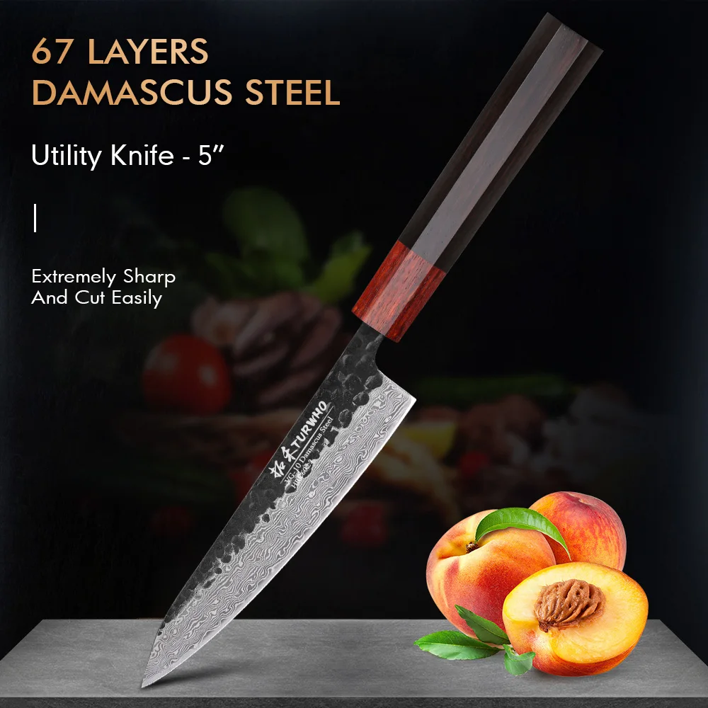 Nóż TURWHO ze stali damasceńskiej VG10 67 warstw Utility knife