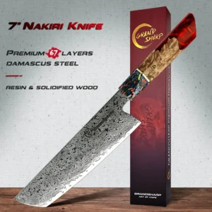 Noże damasceńskie Grandsharp ze stali AUS-10, 67 warstw Nakiri knife