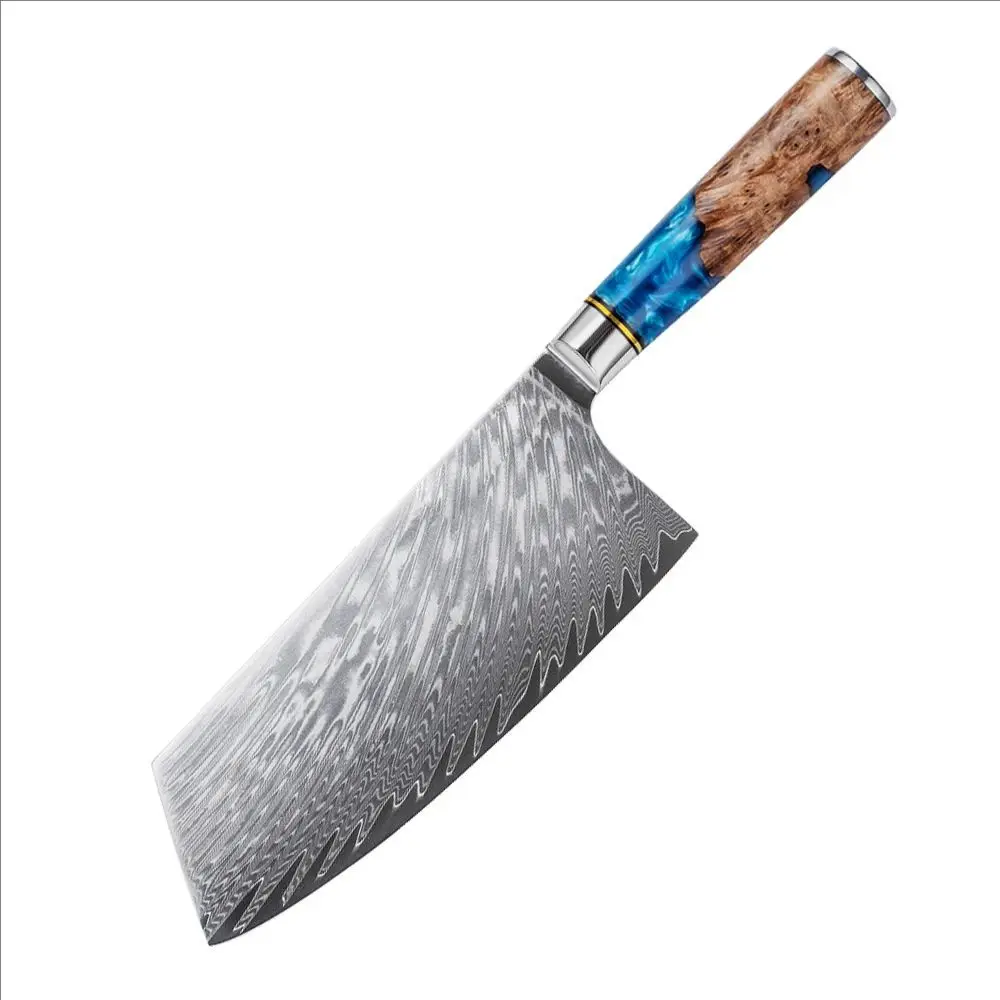 Zestaw noży kuchennych ze stali damasceńskiej z rękojeścią z żywicy Cleaver knife