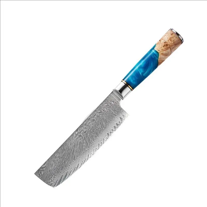 Zestaw noży kuchennych ze stali damasceńskiej z rękojeścią z żywicy Nakiri knife