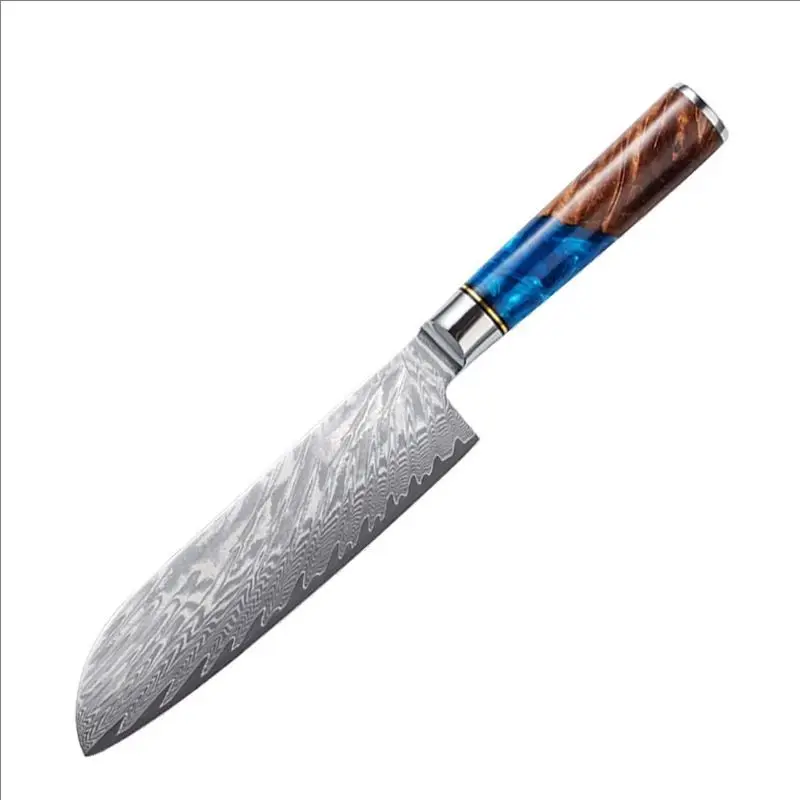 Zestaw noży kuchennych ze stali damasceńskiej z rękojeścią z żywicy Santoko knife