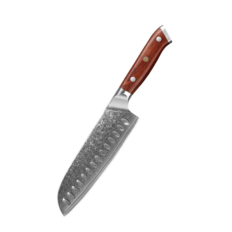 Noże ze stali wzorzystej z rękojeścią z drewna, zestaw kuchenny Nóż santoku