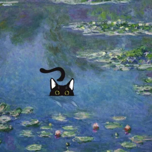 Obraz na płótnie z czarnym kotem — plakat w stylu Claude Monet do salonu Brązowy