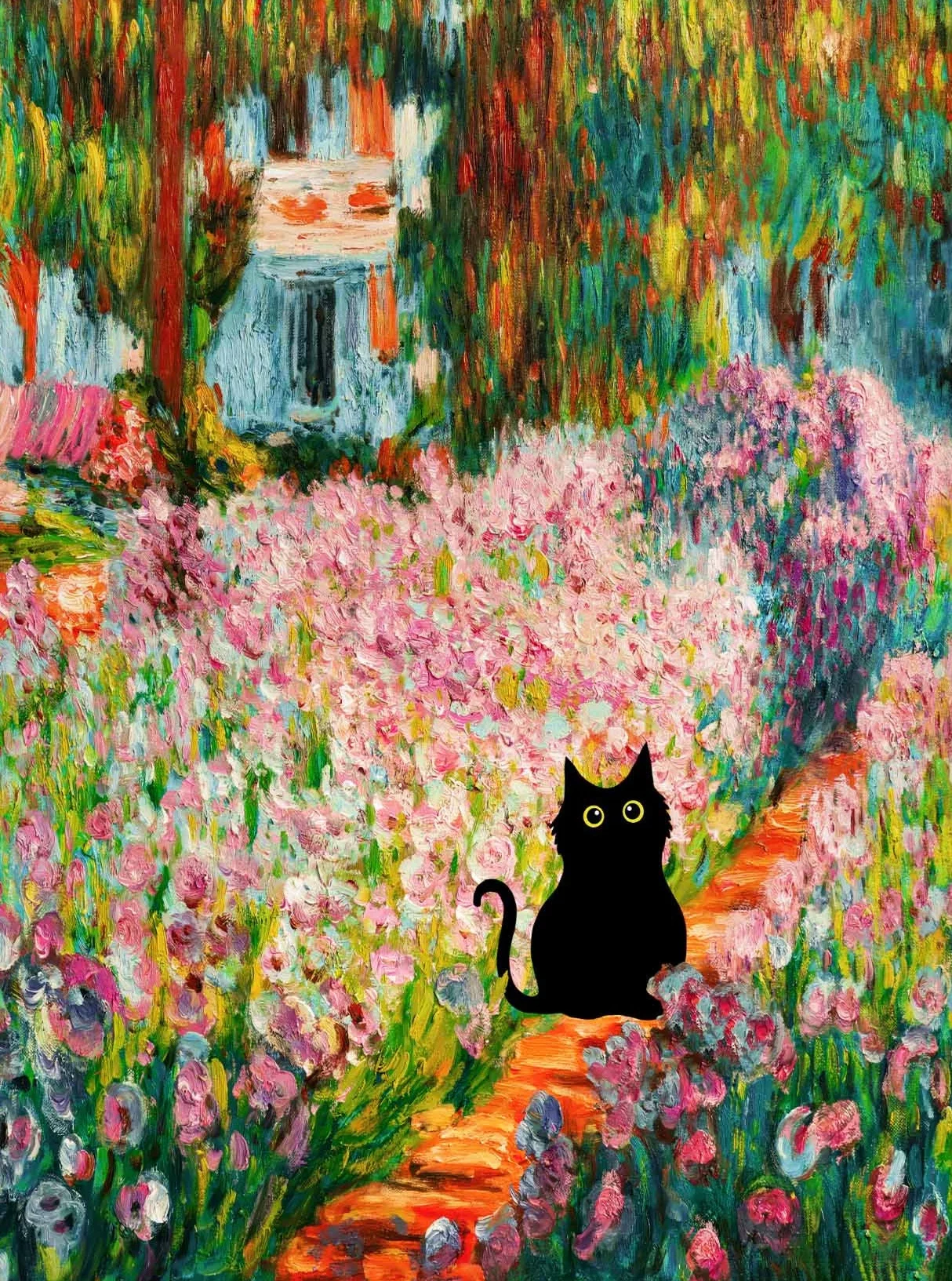 Obraz na płótnie z czarnym kotem — plakat w stylu Claude Monet do salonu Czarny