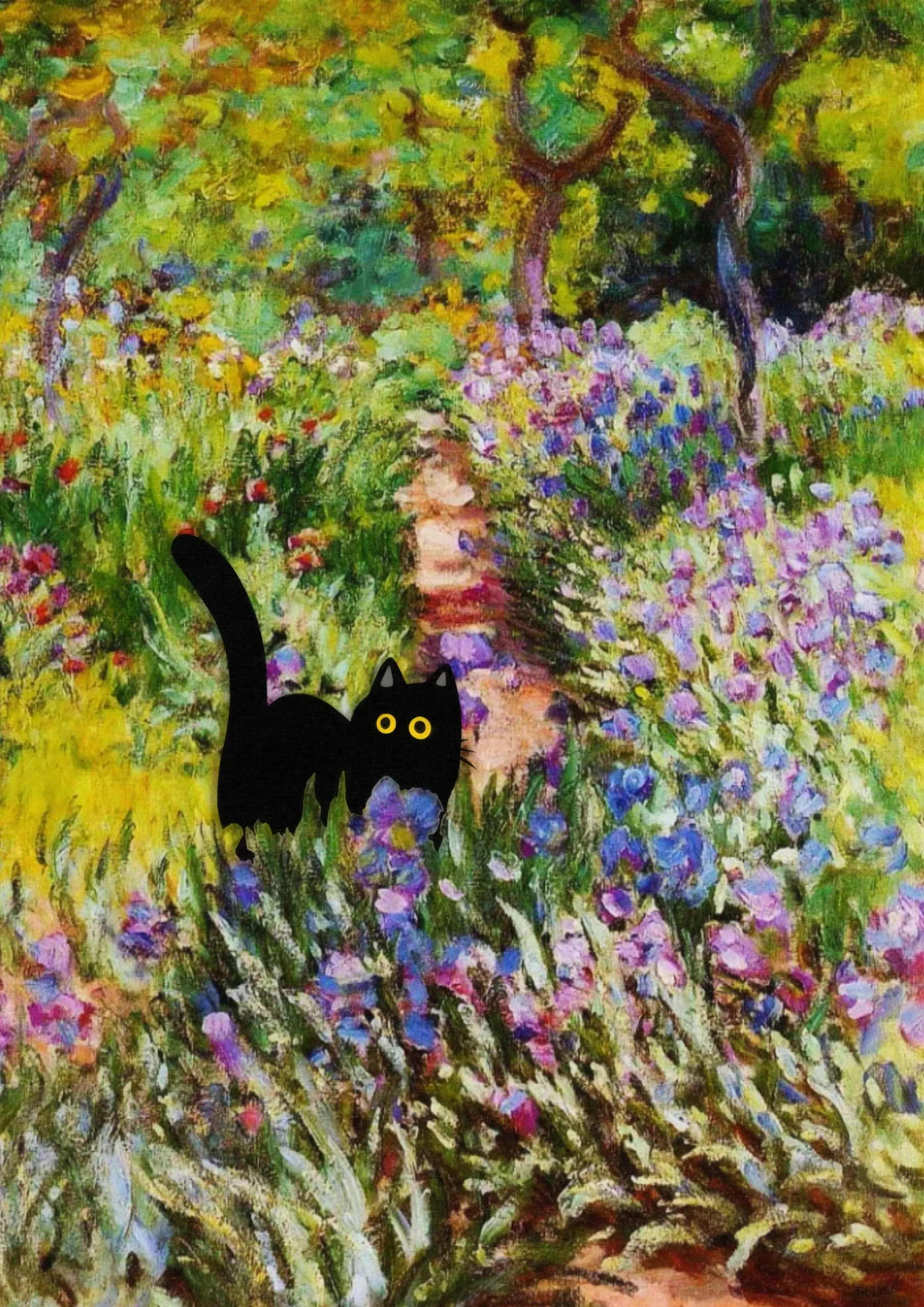 Obraz na płótnie z czarnym kotem — plakat w stylu Claude Monet do salonu Niebieski
