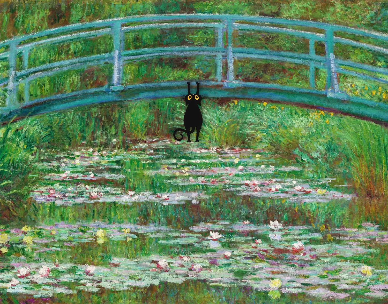 Obraz na płótnie z czarnym kotem — plakat w stylu Claude Monet do salonu Wielo