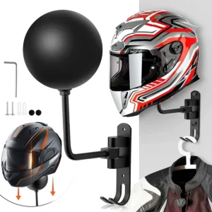Obrotowy wieszak ścienny na kask motocyklowy i rowerowy z haczykami Czarny